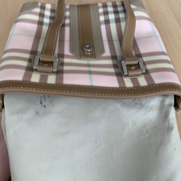 BURBERRY MINI NOVA CHECK COATED CANVAS PINK WHITE TAN LEATHER SILVER VINTAGE BAG - Picture 9 of 10